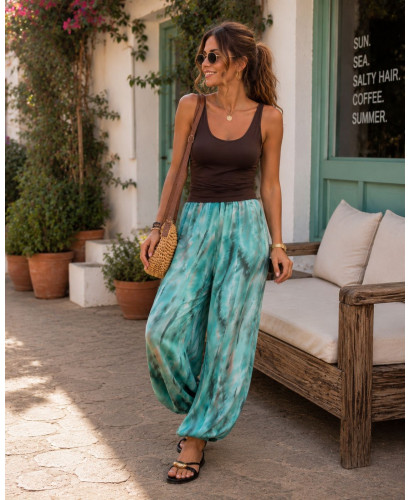 Pantalón bombacho estampado turquesa
