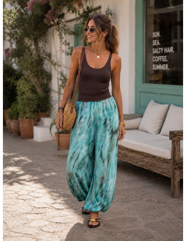 Pantalón bombacho estampado turquesa