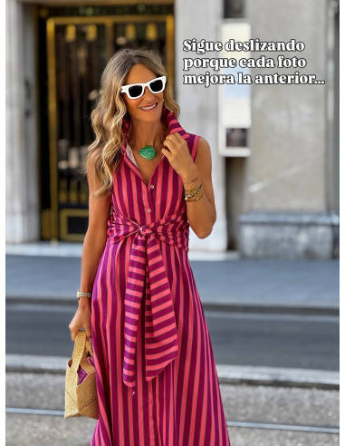 Vestido Camisero Rayas Rosa & Malva