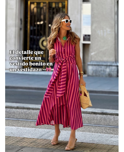 Vestido Camisero Rayas Rosa & Malva