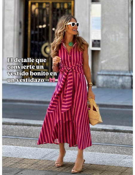 Vestido Camisero Rayas Rosa & Malva