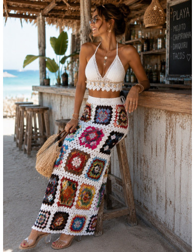 🟫 Falda Larga Patchwork de Cuadros con Fondo...