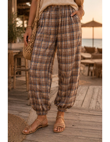 Pantalón bombacho con estampado de cuadros en...