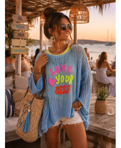 Suéter calado azul Love Your self