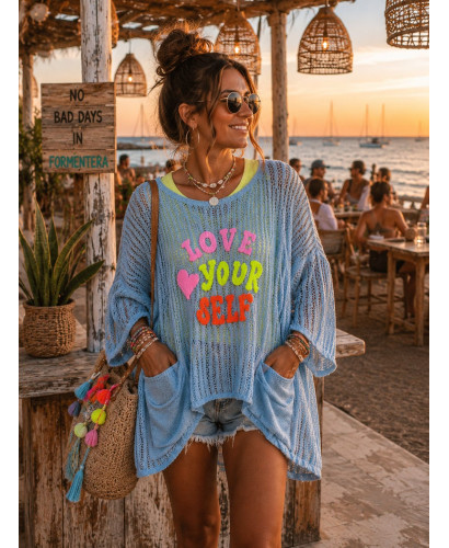 Suéter calado azul Love Your self 2