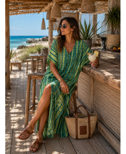 Maxi Vestido en Verde con Estampado en Lima