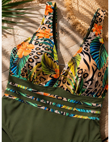 Bañador Tropical Animal Print verde