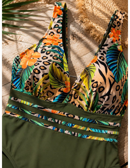 Bañador Tropical Animal Print verde