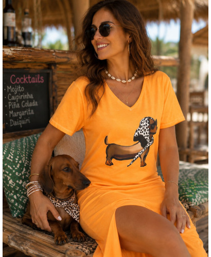 Vestido naranja efecto lavado con escote pico y... 2
