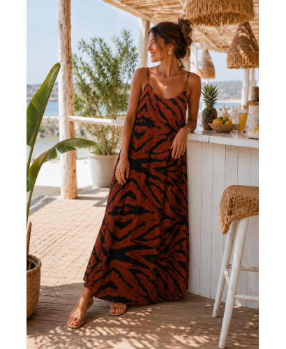 Vestido Lencero Animal Print Teja