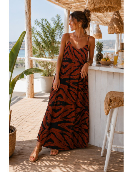 Vestido Lencero Animal Print Teja