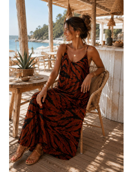 Vestido Lencero Animal Print Teja