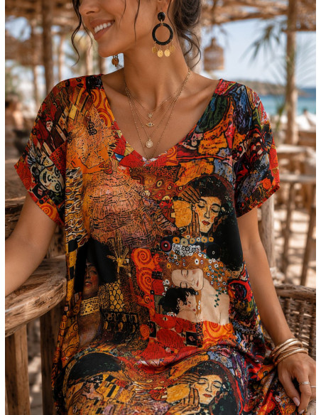 Vestido Estampado Artístico Multicolor