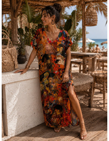 Vestido Estampado Artístico Multicolor