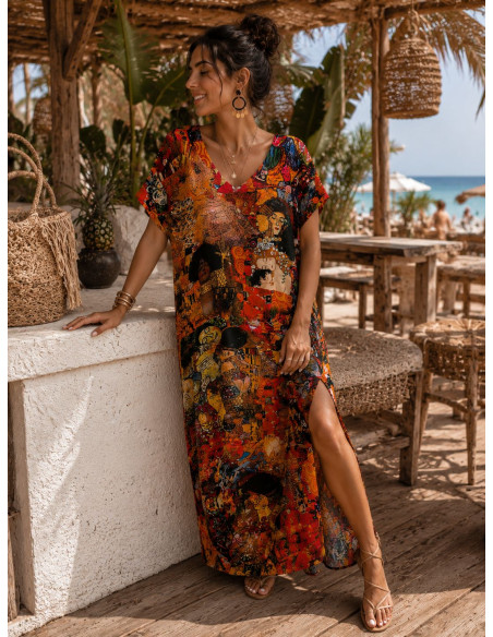 Vestido Estampado Artístico Multicolor