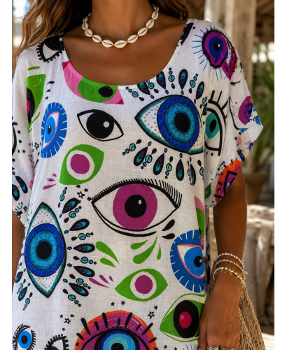 Vestido de Lino Blanco con Estampado de Ojos 2