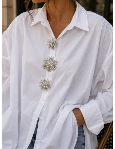 Camisa Joya Blanca con Perlas y Cristales