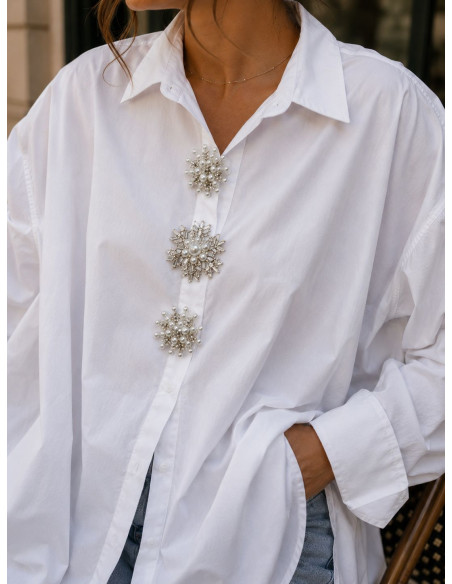 Camisa Joya Blanca con Perlas y Cristales