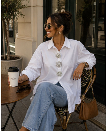 Camisa Joya Blanca con Perlas y Cristales