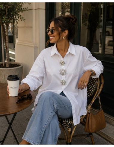 Camisa Joya Blanca con Perlas y Cristales