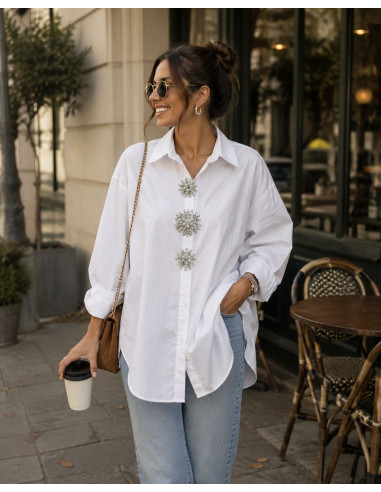 Camisa Joya Blanca con Perlas y Cristales