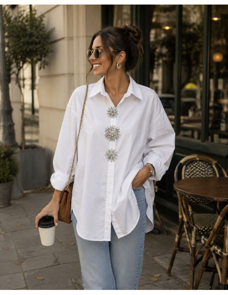 Camisa Joya Blanca con Perlas y Cristales