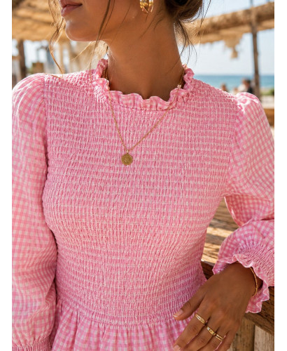 Blusa Rosa Vichy con Nido de Abeja 2