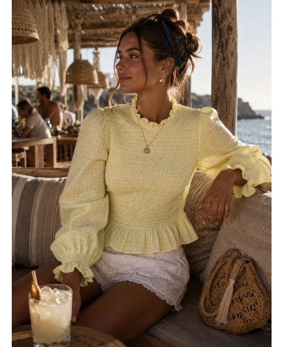 Blusa Amarilla Rayas con Nido de Abeja