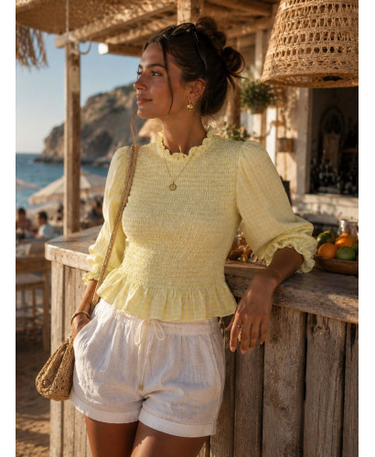 Blusa Amarilla Rayas con Nido de Abeja 2