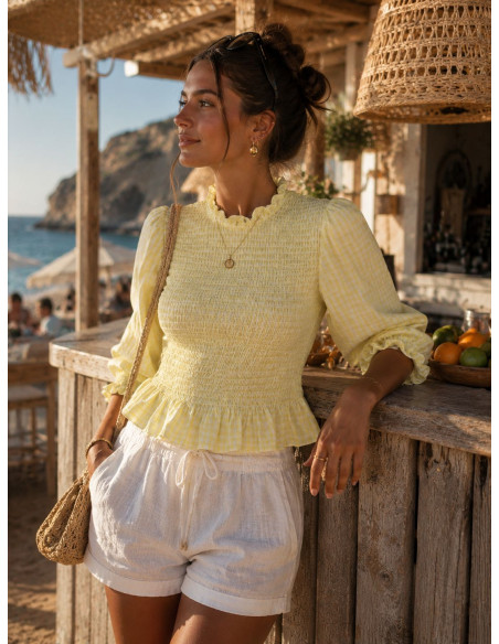 Blusa Amarilla Rayas con Nido de Abeja