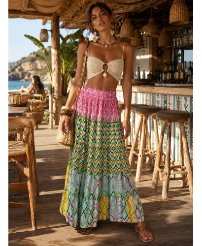 🌸✨ Falda Larga Estampada verde y turquesa: Elegancia y...