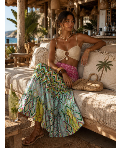 🌸✨ Falda Larga Estampada verde y turquesa: Elegancia y... 2