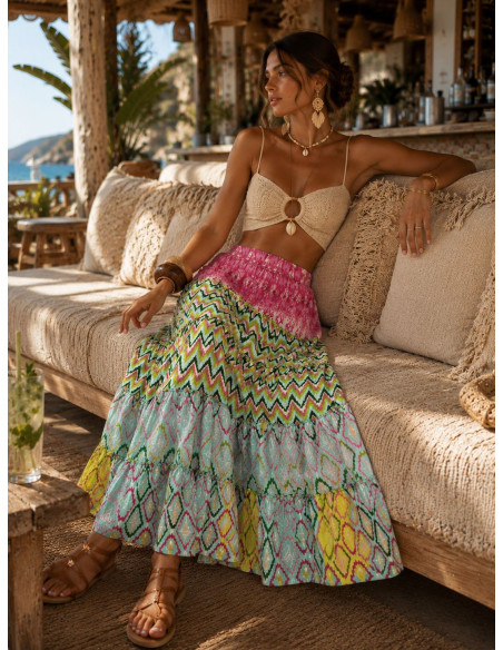 🌸✨ Falda Larga Estampada verde y turquesa: Elegancia y Frescura 🌈