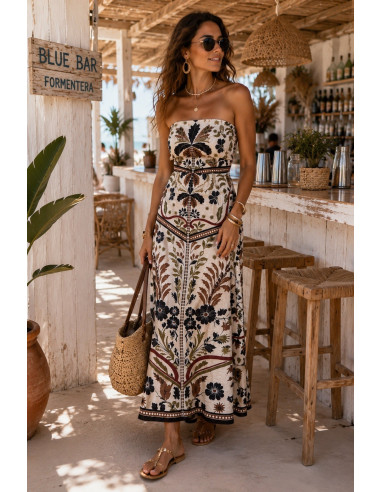 Vestido Palabra de Honor Estampado