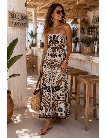 Vestido Palabra de Honor Estampado