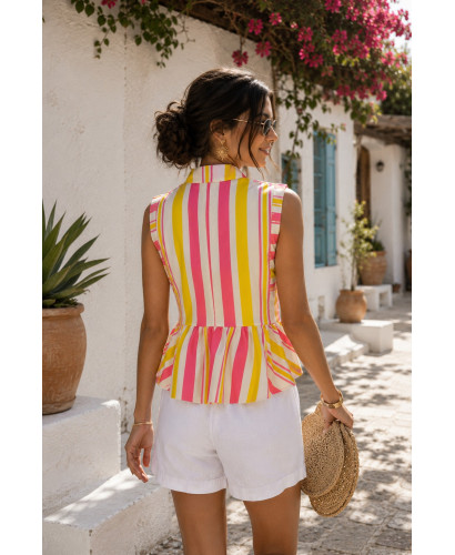 Blusa de lino con rayas multicolor amarillo 2