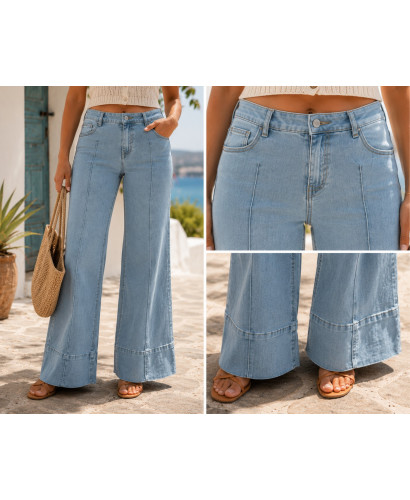 Pantalón vaquero recto de pata ancha elástico 2