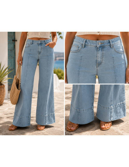Pantalón vaquero recto de pata ancha elástico