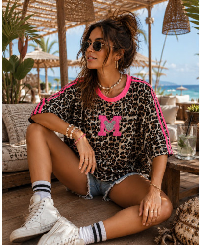 Camiseta animal print M strass rosa 2