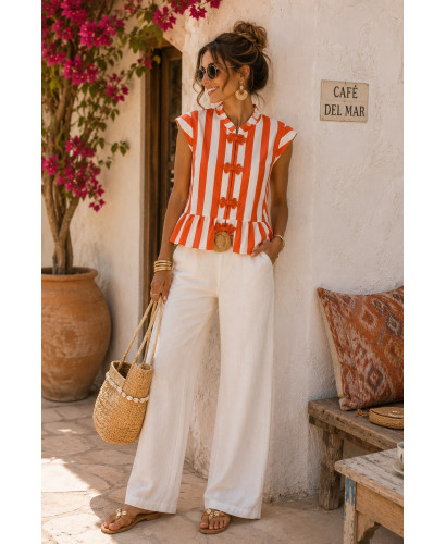 Blusa rayas naranja  y crudo 2