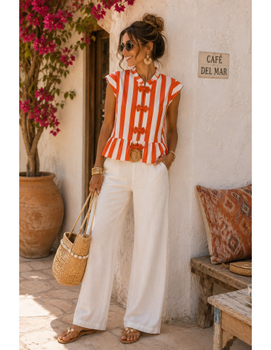 Blusa rayas naranja  y crudo