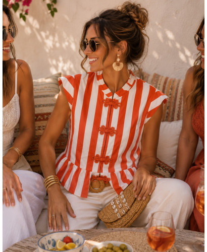 Blusa rayas naranja  y crudo