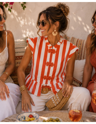 Blusa rayas naranja  y crudo
