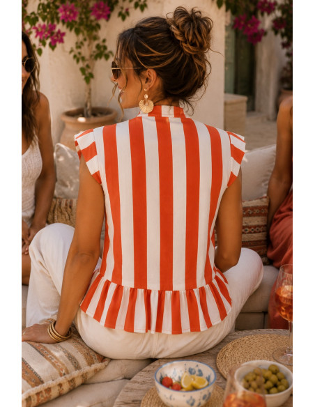Blusa rayas naranja  y crudo