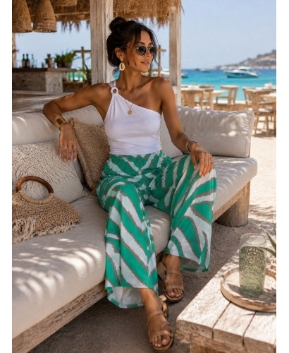🌟 Pantalón Punto Seda Estampado franjas : verde y blanco