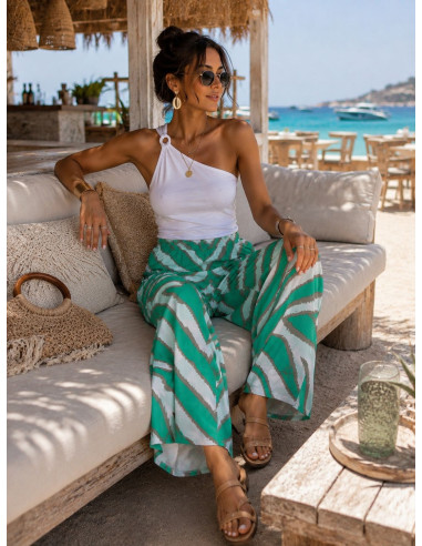 🌟 Pantalón Punto Seda Estampado franjas : verde...