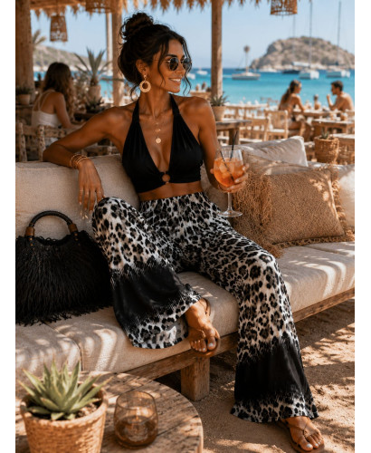 🌟 Pantalón Punto Seda Estampado print negro