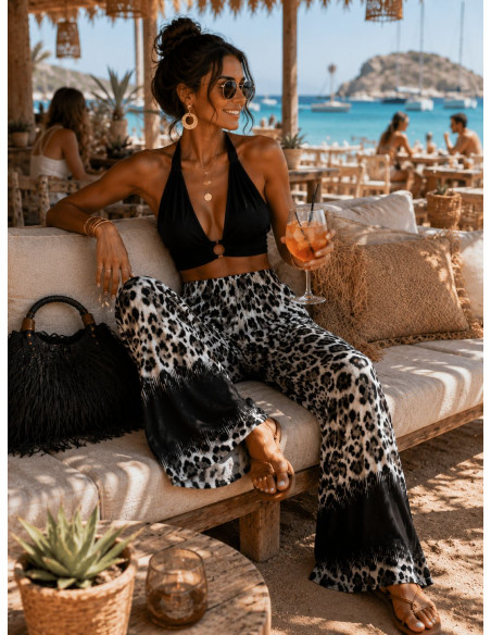 🌟 Pantalón Punto Seda Estampado print negro