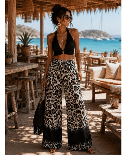 🌟 Pantalón Punto Seda Estampado print negro 2