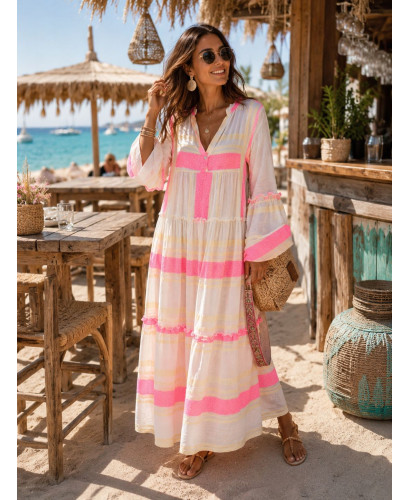 🏛️ Vestido Griego Bordado: Elegancia crudo y rosa🏛️ 2